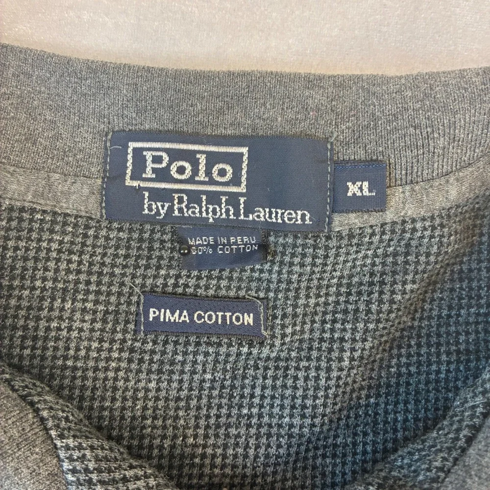 Polo Ralph Lauren Polo Shirt Mens XL Grey Pima Cotton Long‎ Sleeve Houndstooth